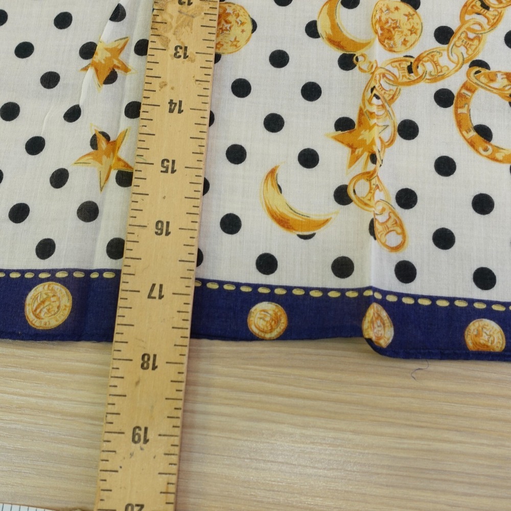 90s VTG CELINE Paris Handkerchief Blue Gold Medallion Chain Dots AUTH Luxe 17x17 - Picture 6 of 11